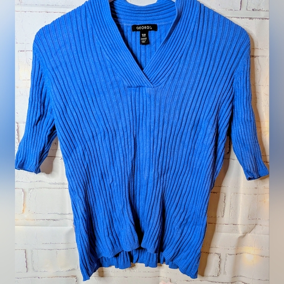 George Vibrant Blue Ribbed Knit Top - Picture 4 of 4